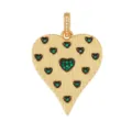 Gold heart pendant charm with green zircon stones, vertical striped design, DIY jewelry accessory. - M094814L1-Green