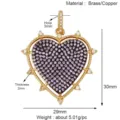 Gold plated brass heart pendant with purple and white zircon stones, 29x30mm DIY jewelry charm. - M075193L1-Clear