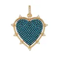 Gold heart pendant charm with blue turquoise pave and crystal details for DIY jewelry making. - M075193L1-Turquoise