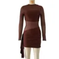 Brown mesh sheer spliced ruched bodycon mini dress sexy streetwear party club wear - S / Dresses / Dark Brown