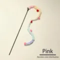 Jouet interactif pour chat baguette teaser avec ruban en peluche coloré et cloche pour chaton - Peluche de Noël Rose / Emballage OPP Individuel