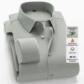 Men's solid color fleece-lined long sleeve business casual shirt, comfortable stretch design. - 38 / Tops / Light Gray