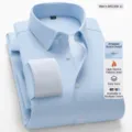 Men's light blue checkered long-sleeve fleece lined shirt, warm business casual top. - 38 / Tops / Light Blue Gingham