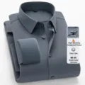 Men's solid color fleece lined long sleeve dress shirt business casual wrinkle resistant top - 38 / Tops / Gray