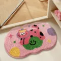 Tappeto da bagno carino trapuntato rosa, tappeto antiscivolo assorbente morbido - Gatto Rosa Che Gioca Con Frutta