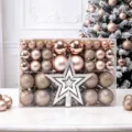 Ensemble de boules de Noël or rose avec étoile de cime en boîte transparente. - Ensemble de 101 Pièces / Or rose