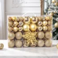 Ensemble de 100 Boules de Noël Dorées avec Cime d'Arbre Boîte Transparente Déco - Ensemble de 101 Pièces / Or