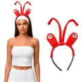Divertida diadema de pinza de langosta roja con ojos móviles para fiesta Halloween. - Diadema de langosta / Rojo