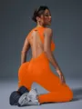 Damen rückenfreier orange Fitness Yoga Jumpsuit sexy Body für Outdoor Sport und Training - Orangerot