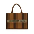Stilvolle braune gestreifte Canvas Umhängetasche, große Kapazität Freizeit Shopper Tasche. - L / Braun