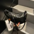 Zwarte geweven leren hobo schoudertas voor dames, retro chic dagelijkse casual tas. - Zwart