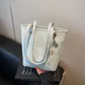 Koreanischer PU Leder Schulter Eimer Tasche Damen Retro Handtasche Große Kapazität Alltag - Ohne Anhänger / Blau