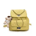 Gelber gesteppter Kettenrucksack für Damen, stylische kleine Umhängetasche mit Plüschhund. - Mit Anhänger / Gelb