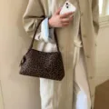 Chic leopard print suede underarm shoulder bag for women autumn winter daily commuter fashion trend - With Small Pouch / 6139 Leopard Coffee