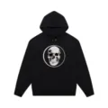 Black hooded sweatshirt featuring a bold white skull graphic on the chest, relaxed streetwear style. - S / Tops / G622 Black
