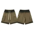 Gradient washed cargo shorts for men and women, high street multi-pocket casual pants. - Washed Mocha