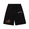 Shorts de streetwear décontractés noirs avec broderie gothique et taille élastique confortable. - 308 Noir