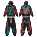 Unisex streetwear tracksuit set featuring zip hoodie and sweatpants with Liberty graphic. - S / Top And Bottom / Black Red