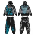 Men's streetwear hoodie and sweatpants set featuring graphic print and comfortable fit. - S / Top And Bottom / Black and Gray
