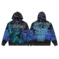 Streetwear Statue of Liberty Graphic Zip Up Hoodie Black Blue Lightning Men Women Jacket - S / Tops / Black Blue