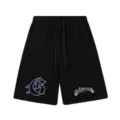 Black streetwear casual shorts with elastic drawstring waist and stylish graphic prints. - S / Bottoms / 301 Black
