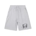 Grey casual shorts for men and women, elastic drawstring waist with skull butterfly print. - S / Bottoms / 302 Heather Gray