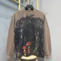 Vintage brown long sleeve t-shirt with rhinestone graphic and streetwear style for men and women. - G61105 Washed Khaki