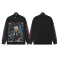 Washed black long sleeve t-shirt with skeleton graphic and streetwear style for men and women - G61108 Washed Black