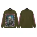 Vintage washed long sleeve t-shirt with cyberpunk skeleton graphic and streetwear style. - G61108 Washed Army Green
