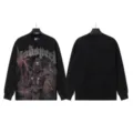 Vintage washed black long sleeve t-shirt with tribal warrior graphic and bold print. - G61109 Washed Black