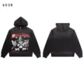 Vintage washed black zip-up hoodie with gothic crest and letter graphic for casual streetwear. - S / Tops / Black