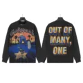 Vintage Washed Long Sleeve Graphic T-Shirt Men Women Streetwear Casual Oversized Tee - G62102 Washed Black