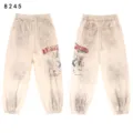 Vintage washed casual sweatpants with graphic print, drawstring elastic waist, comfy fit. - S / Bottoms / Apricot