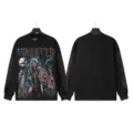 Vintage washed black long sleeve t-shirt with gothic skeleton print and letter details. - G61107 Washed Black