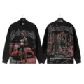 Vintage distressed long sleeve t-shirt with gothic graphic print streetwear black top - G61111 Washed Black