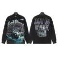 Vintage acid wash long sleeve t-shirt with graphic print, streetwear style top for men women. - G61102 Washed Black