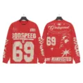 Vintage washed long sleeve t-shirt with graphic print, retro streetwear style for men and women. - G638 Washed Red