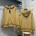 Khaki distressed rhinestone hoodie, zip-up hooded sweatshirt, streetwear style unisex top. - G6902 Earth Yellow