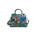 Sac à bandoulière tendance pour femme au motif serpent coloré avec poignée supérieure. - Vert Peau de Serpent
