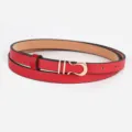 Ceinture fine en cuir rouge pour femme avec boucle en métal doré accessoire de mode élégant - Rouge