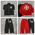 Cross rhinestone tracksuit jacket and pants set for men and women casual streetwear outfit. - S / Top And Bottom / Black