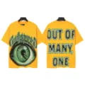 Vintage washed yellow graphic t-shirt with front eye print and back letter street style. - S / Tops / Yellow