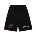 Shorts de streetwear noirs décontractés avec taille élastique, cordon et imprimé gothique. - 305 Noir