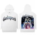 White loose hooded sweatshirt with gothic letter and basketball skeleton print for streetwear. - S / Tops / G621 White