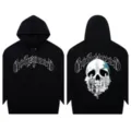 Black gothic skull print oversized hoodie for men and women, high street casual streetwear. - S / Tops / Black