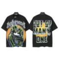 Vintage washed black short sleeve t-shirt featuring gothic skeleton graphic streetwear. - S / Tops / Washed Black