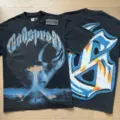 Vintage washed black short sleeve t-shirt with graphic print, high street style for men and women. - S / Tops / Washed Black