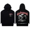 Unisex black streetwear hoodie with skull graphic and bold Godspeed print design. - S / Tops / Black