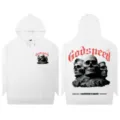 Unisex white streetwear hoodie with cool skull graphic print and bold front back lettering. - S / Tops / White
