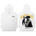 White high street hooded sweatshirt with vintage skull and eagle graphic print for men and women. - S / Tops / White